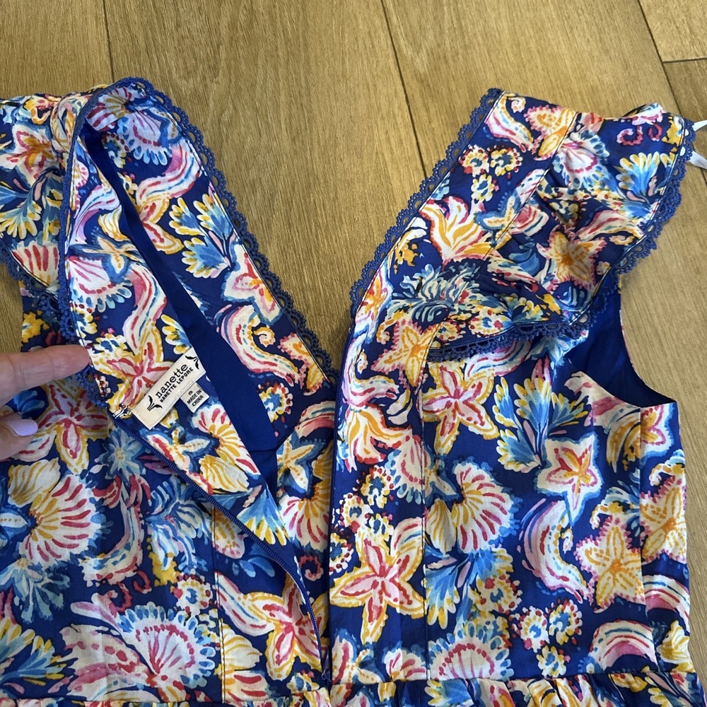 Nannette Lepore Women's Ruffle Sleeveless Floral Peplum Blouse Blue Size Small - Picture 4 of 10